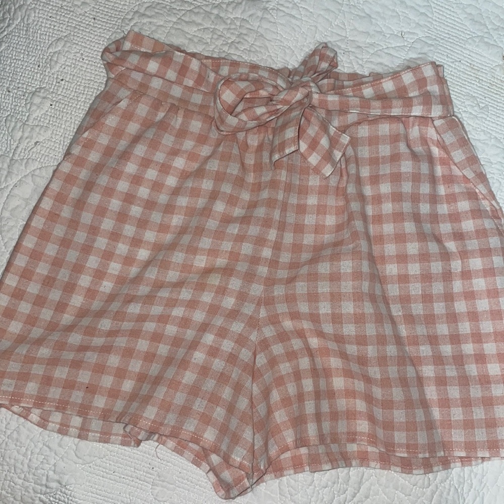 Gingham Copper Key tie waist shorts